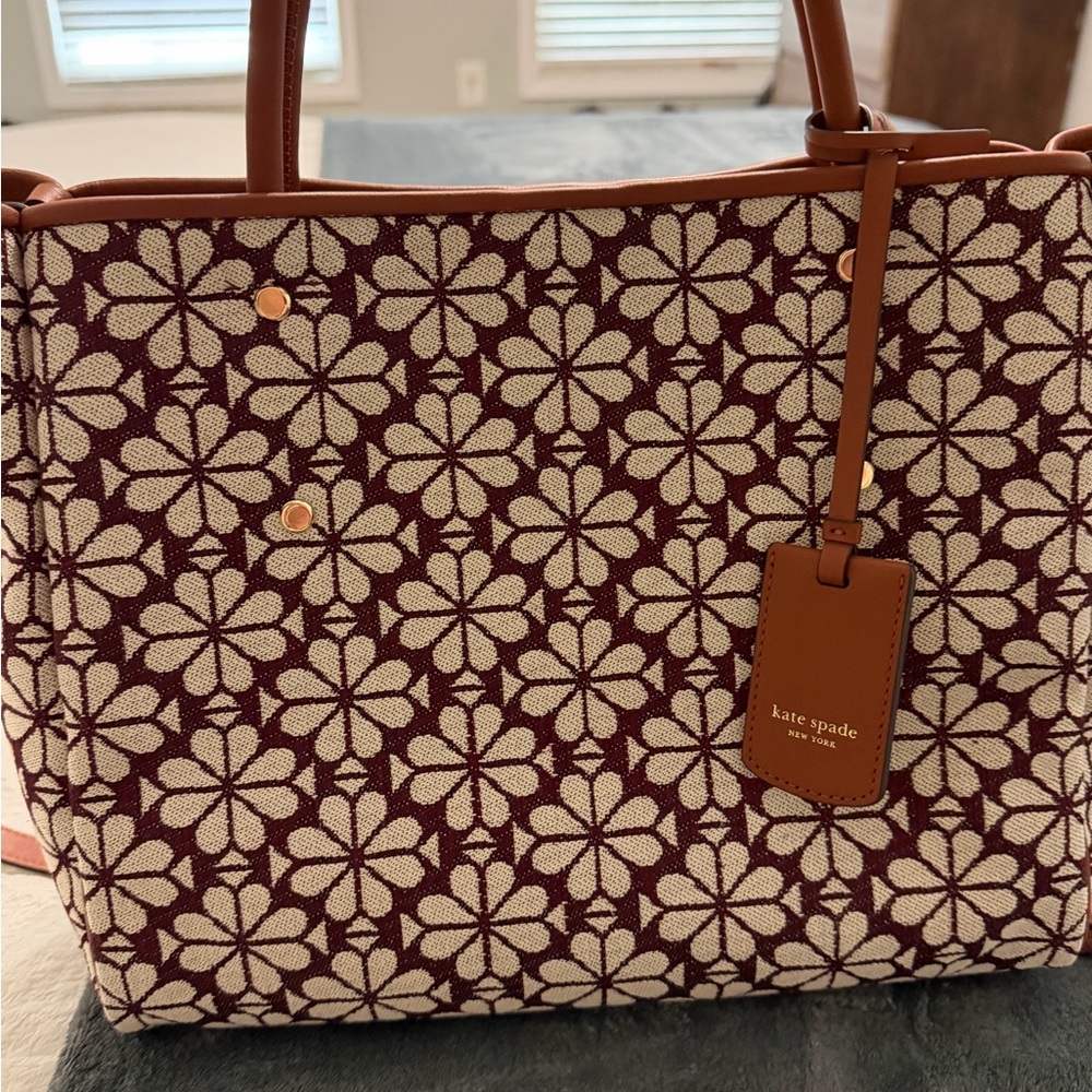 Kate Spade Burgundy and Cream Medium Jacquard Tote